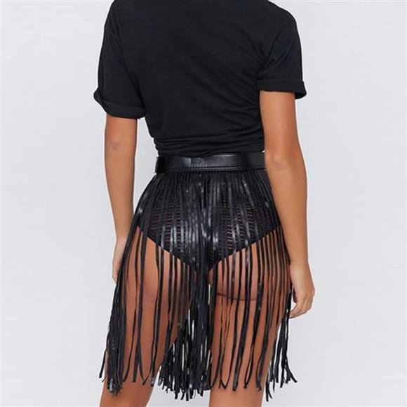 Zoestar Sexy Leather Waist Belt Tassel Punk Harness Long Waist Cage for Women.
